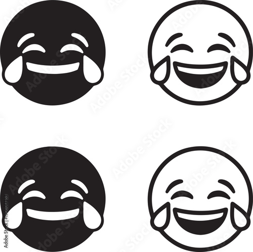 Isolated laughing emoji icon, laughing emoji silhouette icon, laughing emoji fun icon, smile face symbol, joke graphic, minimal vector, outline solid style, isolated white background