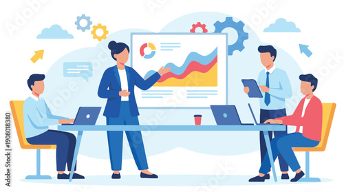 Business professionals analyzing data and charts during a corporate meeting