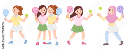 Illustration of a set of women exercising padel