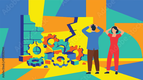 Business system breakdown and crisis causing stress and worry for people