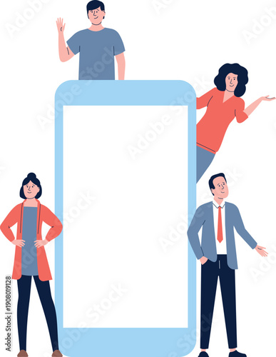 Mobile communication. People around smartphone. Social connection icon