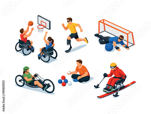 Diverse athletes with disabilities engage in various sports, showcasing inclusivity and athletic achievement