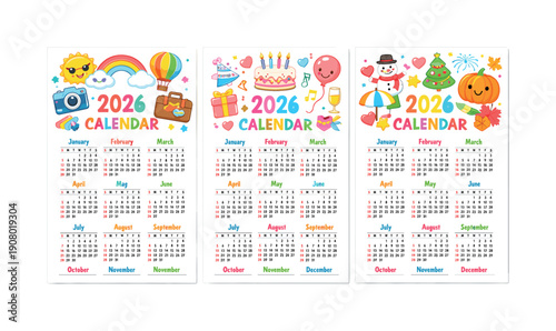 Cute 2026 Calendar with Fun Illustrations for Each Month and Holiday Themes