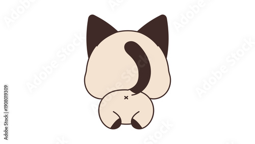 Minimalist Siamese Cat Back View Illustration