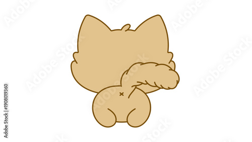 Adorable Fluffy Cat Back View Cartoon Illustration