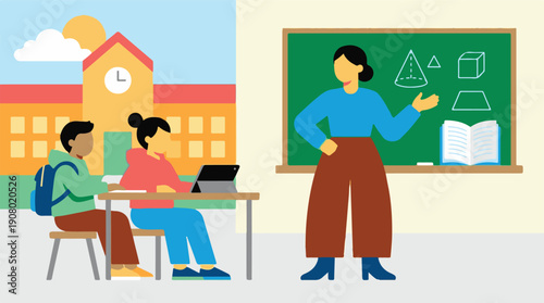 Teacher Explaining Geometry to School Children in a Classroom Setting