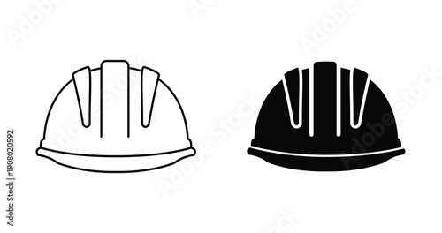 Construction Helmet Icon in Black and White – Safety Gear Symbol