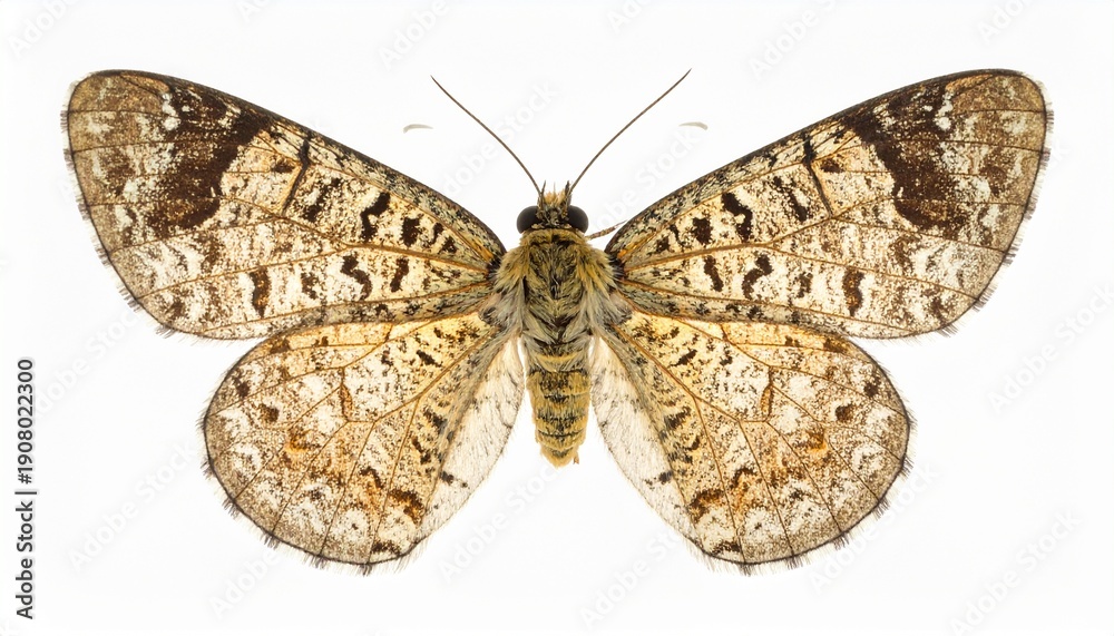 Naklejka premium Detailed view of a beautiful moth with intricate wing patterns.