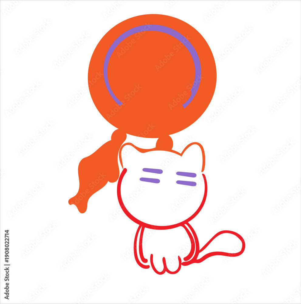 Fototapeta premium Cute Cat With Headphones Abstract Line Art Vector Illustration