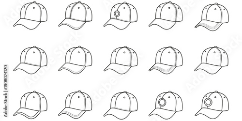 Outline Illustrations of Baseball Caps headwear accessory