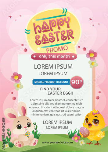 pink easter egg hunt baby bunny and chick