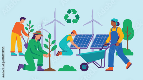 Diverse Team Working on Green Energy and Environmental Sustainability Projects