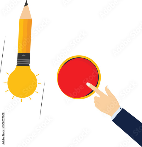 Turn on the free creativity or innovative ideas by hand pressing the red button on the remote control to activate the light bulb pencil to fire

