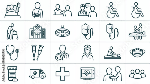 Set of essential medical and healthcare line icons collection