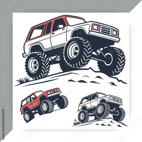 Off Road Pickup Trucks Set,4x4 Adventure Vehicles Driving on Mud Cartoon Vector Illustration,Off Road Pickup vector,Off Road Pickup design,Off Road Pickup concept, Off Road Pickup post,
