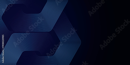 Dark abstract background with modern glowing blue hexagon line design. Dynamic minimalist overlapping geometric line design. Vector Illustrations vol. 2