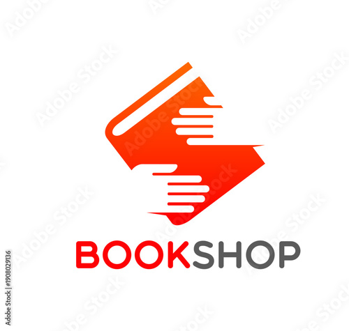 Book shop or store icon or emblem. Reading club or publisher company vector emblem, book store sign. Literature shop abstract icon or business graphic symbol with human hands holding red book cover