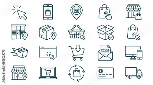 E-commerce and Online Shopping Line Icons Set for Digital Retail Services