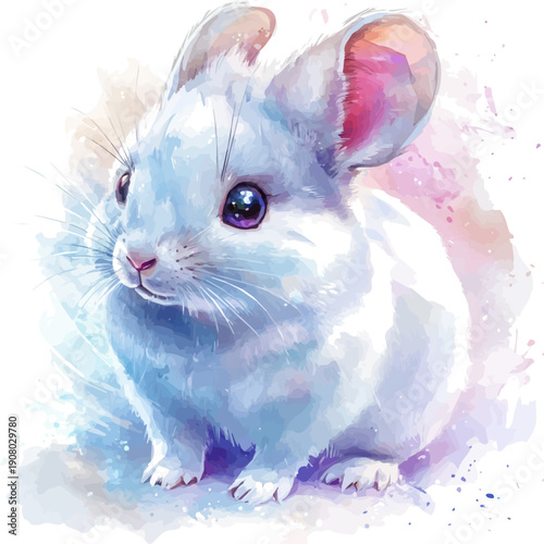 Chinchilla, artistic semi-realistic fantasy style, soft glow effects, watercolor illustration, white background
