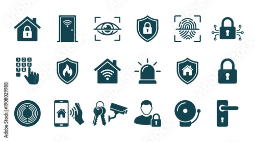 Home Security and Smart House Icons Set. Digital Protection & Access Control