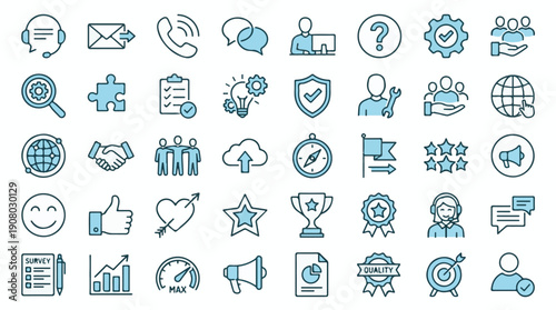 Business, Communication and Customer Support Line Icons Set