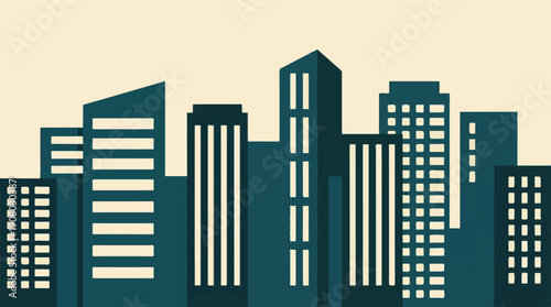 Minimalist city skyline illustration featuring modern urban buildings