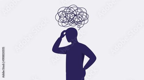 Illustration of a person with tangled thoughts symbolizing confusion and stress