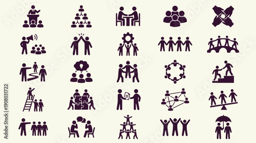 Teamwork, Collaboration, and Leadership Icons Set