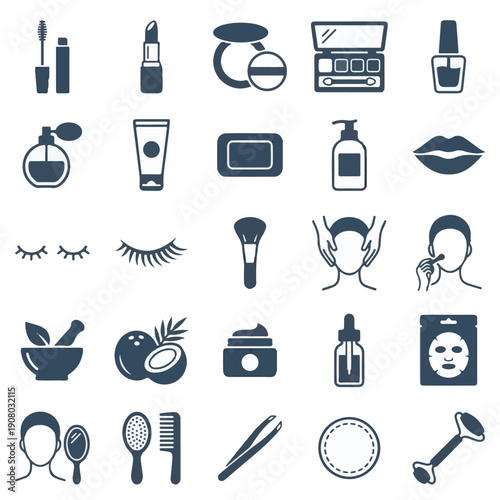 Beauty, Cosmetic, Skincare, and Personal Care Glyph Icons Set