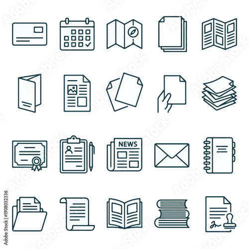 Document and Office Management Line Icons Set - Vector Outline Symbols