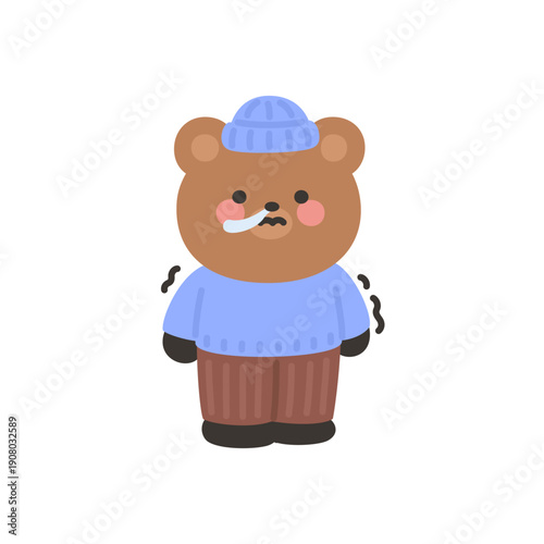 A cute bear shivering from the cold