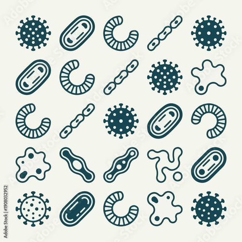 Microbiology icons pattern with bacteria, viruses, and microorganisms
