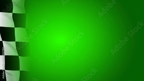 Dynamic checkered flag waving gracefully on a vibrant green background, symbolizing triumph, competition, and the exhilarating finish line in a high-stakes race