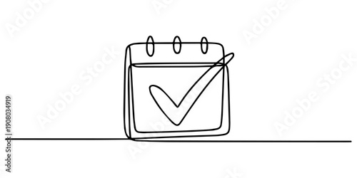 Sketch of a desk calendar with check mark. No editable strokes, Calendar with check mark continuous one line drawing, Calendar Schedule continuous one line drawing minimalism design,  representing.