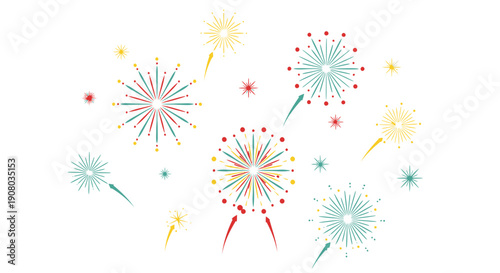 Colorful fireworks explosion, vector illustration for banner or poster, celebration background overlay