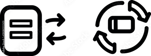 Document being converted or synced to a mobile device with circular arrows.