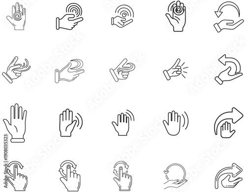 Collection of touch gesture icons and hand signals for technology and communication
