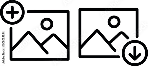 Icons representing adding and downloading photos or images in a user interface