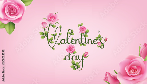 Rose pink petals fly background,Floral Romantic Greeting With Hearts and Flowers