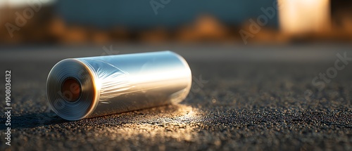 Discarded plastic wrap on the pavement.