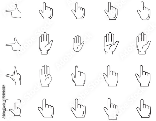 Set of Various Hand Gesture Icons for User Interface and Web Design