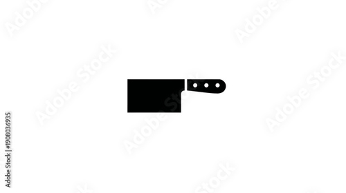 A black silhouette of a cleaver on a white background. The handle has three visible rivets