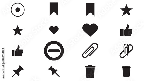 Set of 16 Black and White Web Interface Icons Vector