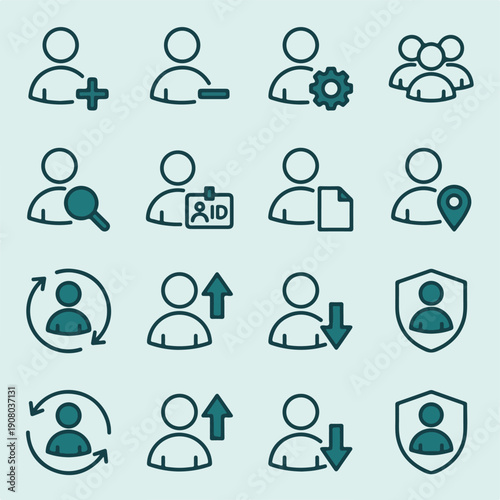 People and user account management line icons set on light background