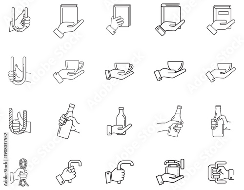 Collection of Hand Gestures Holding Various Objects such as Books and Drinks