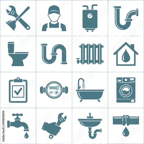 Plumbing service vector icons set for home repair and sanitation