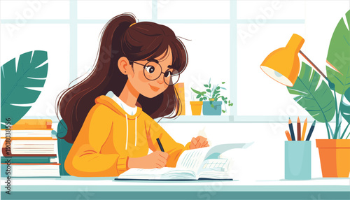 Illustration of a Page with books and plants