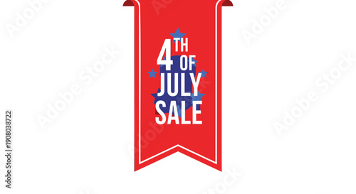 4th of July sale banner, red pennant with white and blue text, Independence Day promotion, vector illustration for website or social media, overlay effect, isolated on transparent background, png