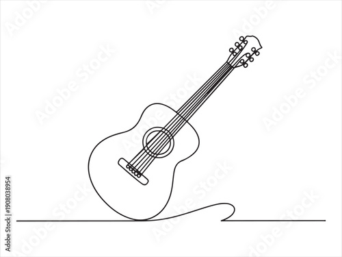 Acoustic guitar continuous one line drawing vector. Music symbol. Acoustic Guitar Continuous Line Illustration