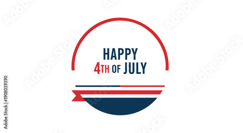 Happy 4th of July patriotic logo with red, white and blue colors, for banner or poster, Isolated on transparent background, png